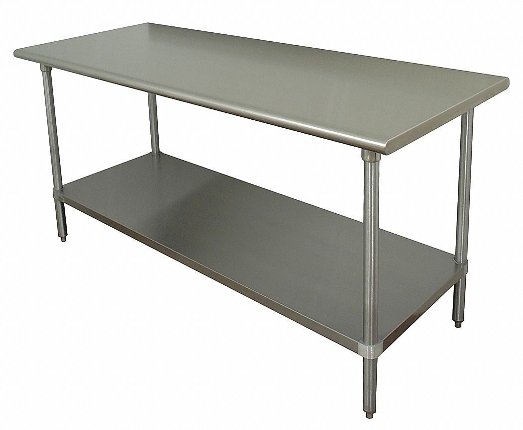 Work Table: Fixed Ht, Stainless Steel, 72 in x 36 in, 630 lb Overall Load Capacity