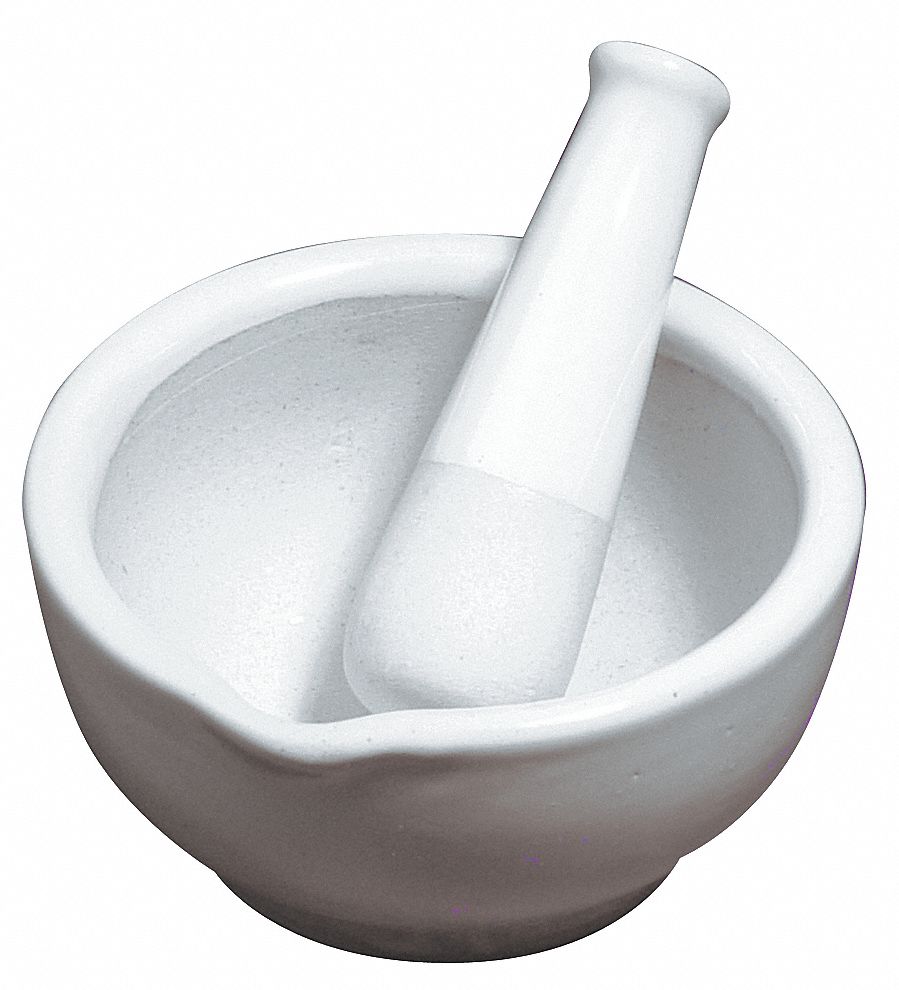 GRAINGER APPROVED Mortar and Pestle, 500 mL Capacity, Porcelain, 125 mm