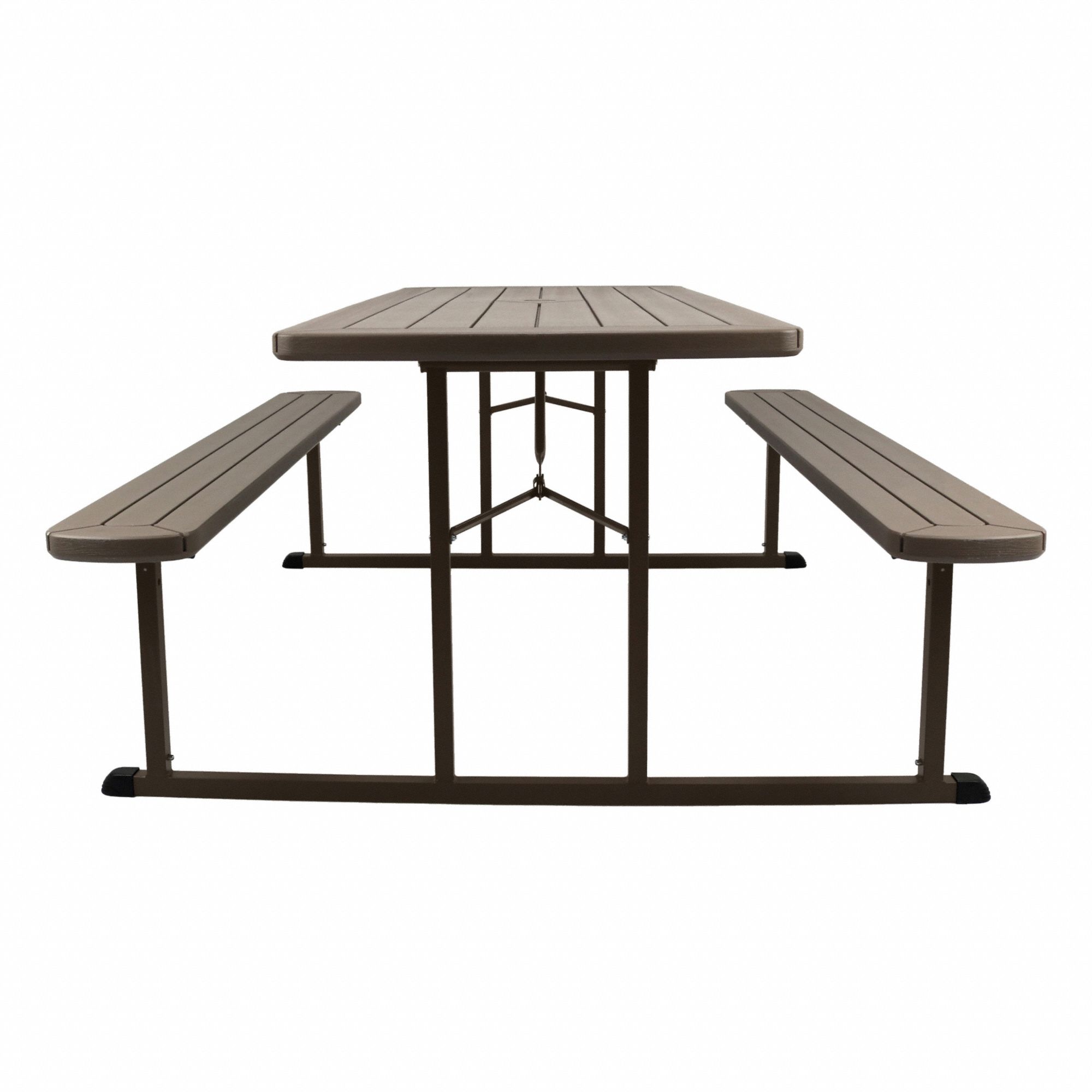 Folding Picnic Table: Plastic, Brown, 29 1/2 in Overall Ht, 72 in Overall Lg