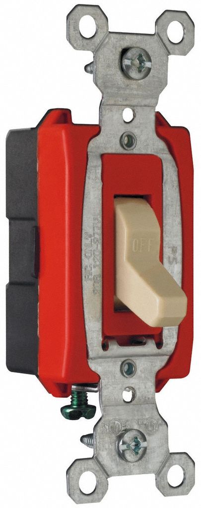 Wall Switch: Toggle Switch, Single Pole, Ivory, 20 A, 120/277V AC, Screw Terminals