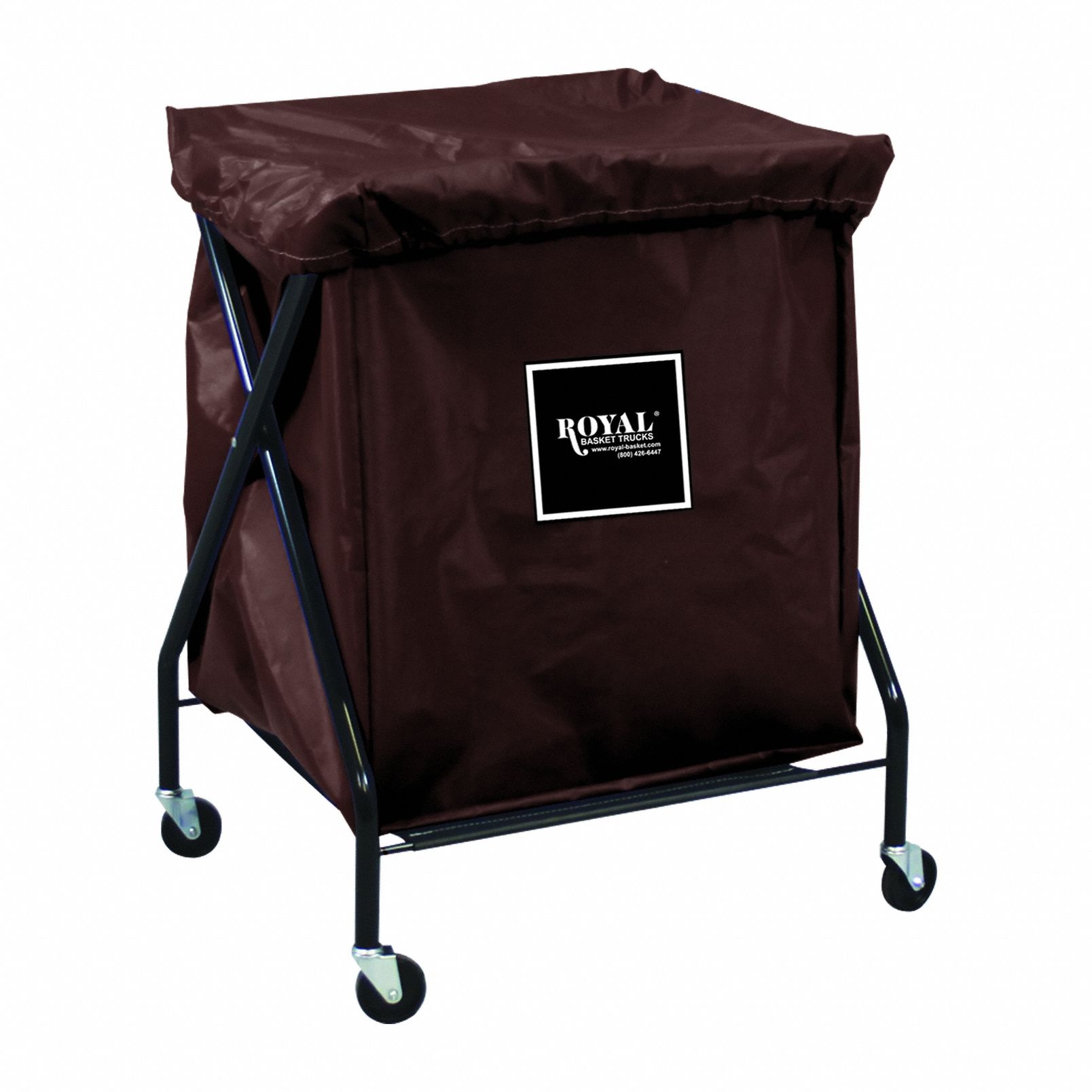 X-Frame Hamper: Vinyl Liner, Brown, (4) Swivel, 7.6 cu ft Total Volume, Steel