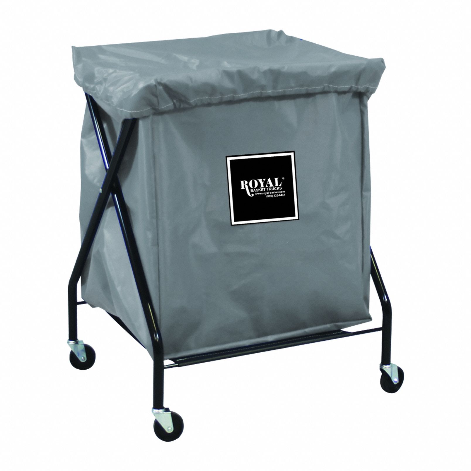 X-Frame Hamper: Vinyl Liner, Gray, (4) Swivel, 9.5 cu ft Total Volume, Steel