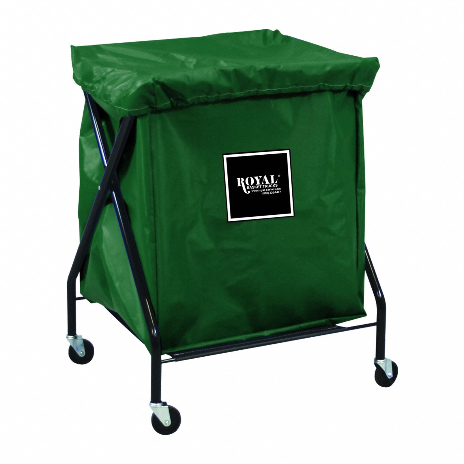X-Frame Hamper: Vinyl Liner, Green, (4) Swivel, 9.5 cu ft Total Volume, Steel