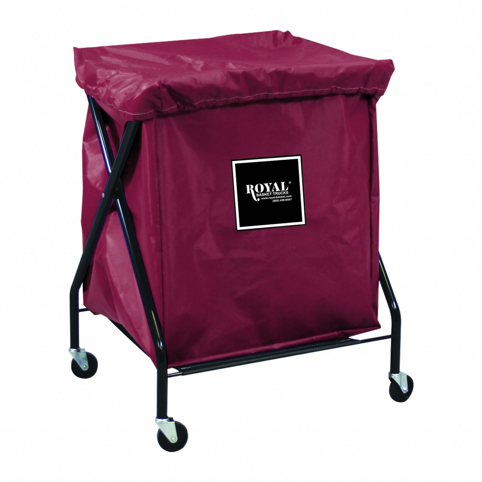 X-Frame Hamper: Vinyl Liner, Maroon, (4) Swivel, 9.5 cu ft Total Volume, Steel