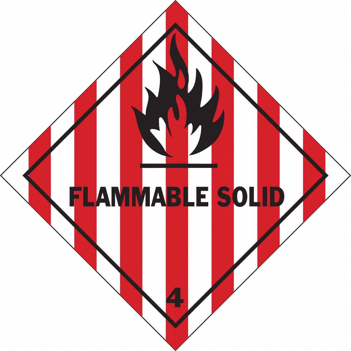 DOT Container Label: Flammable Solid, 4 in x 4 in, 4 in Label Ht, 4 in Label Wd, Vinyl, 500 PK