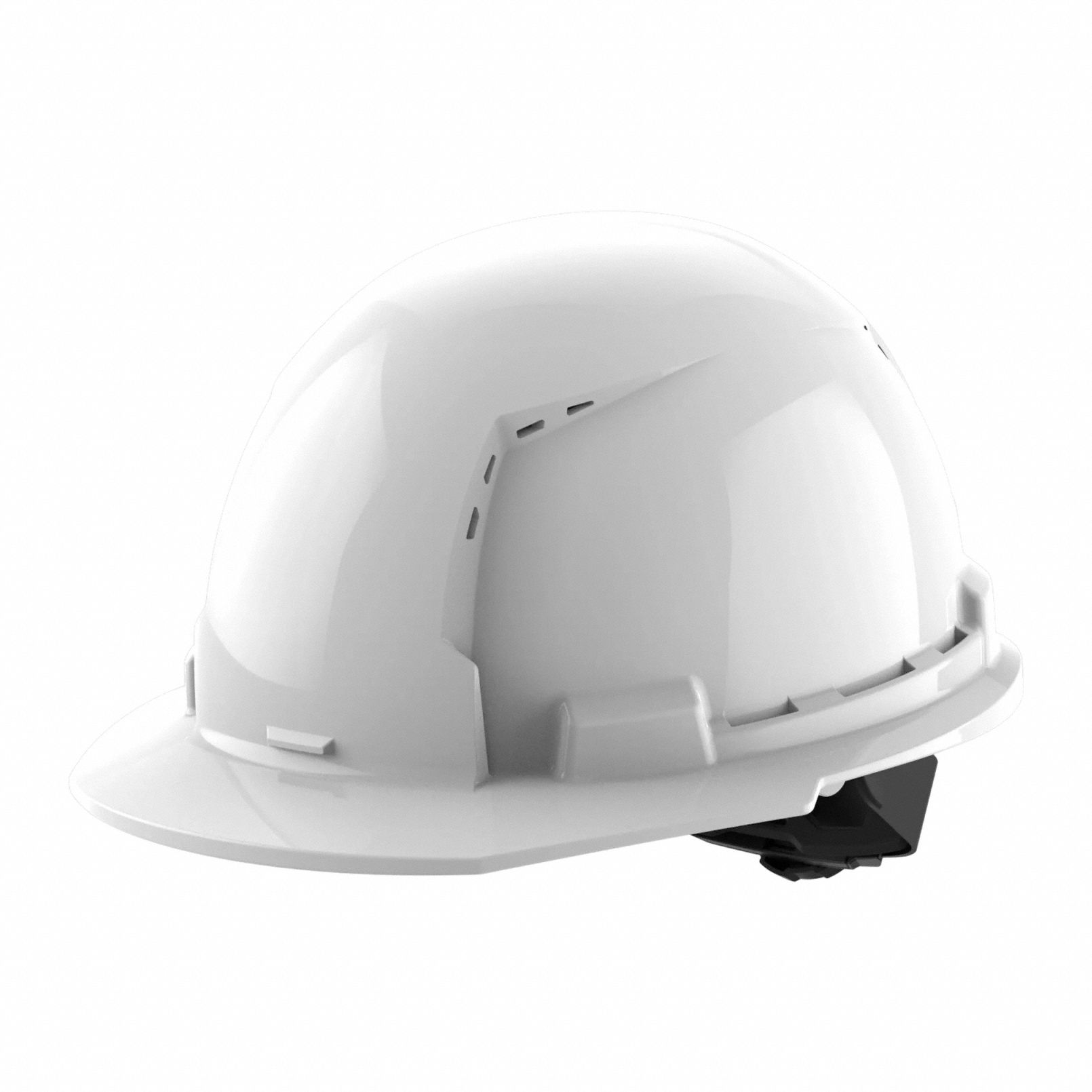 Hard Hat: White, Ratchet (4-Point), Ratchet, Polyethylene, Side-Slots, Milwaukee, Solid