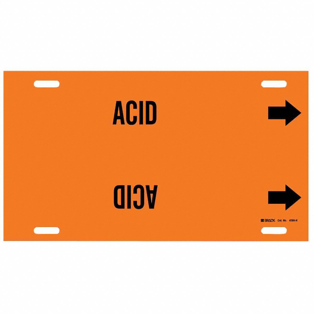Pipe Marker: Acid, Orange, Black, Fits 10 to 15 in Pipe O.D., 1 Pipe Markers, With Arrows