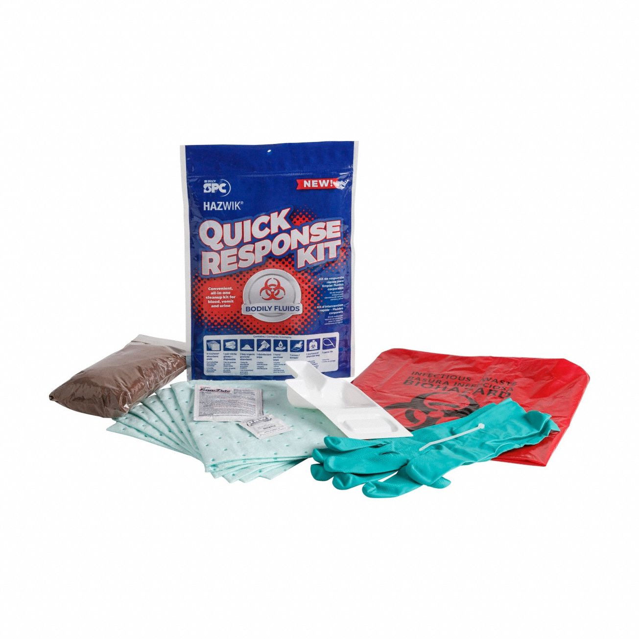 Spill Kit: 0 gal Volume Absorbed Per Kit, (6) Pads (7.5 in x 10 in), Green, Bag, 5 PK