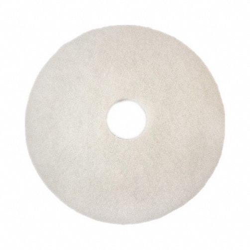 Buffing Pad: Cleaning/Buffing, White, 12 in Dia, Polyester, 5 PK