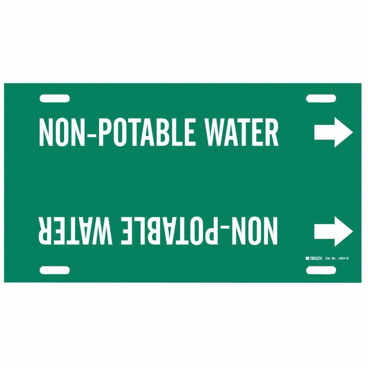 Pipe Marker: Non-Potable Water, Green, White, Fits 10 to 15 in Pipe O.D., 1 Pipe Markers