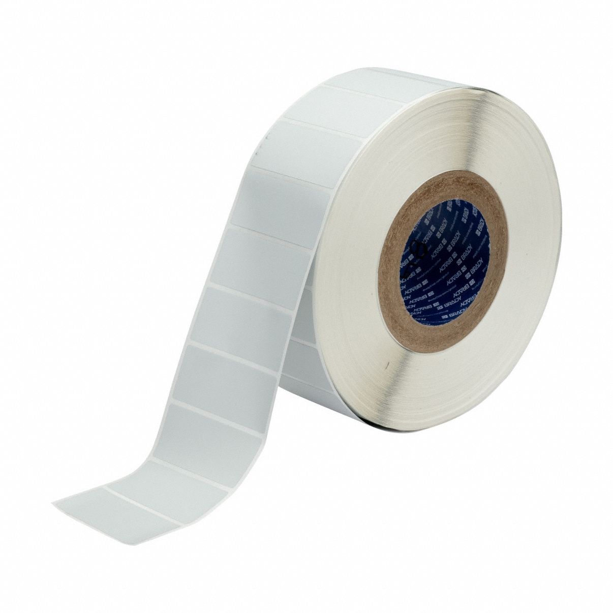 Pre-Cut Label Stock Roll: 1 1/4 in x 2 3/4 in, 2 61/64 in x 1 1/4 in, Metalized Polyester, Gray