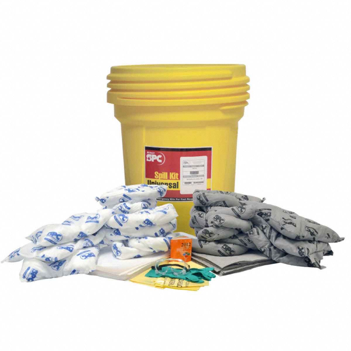 Spill Kit: 29 gal Volume Absorbed Per Kit, 30 gal Drum, Yellow, Drum