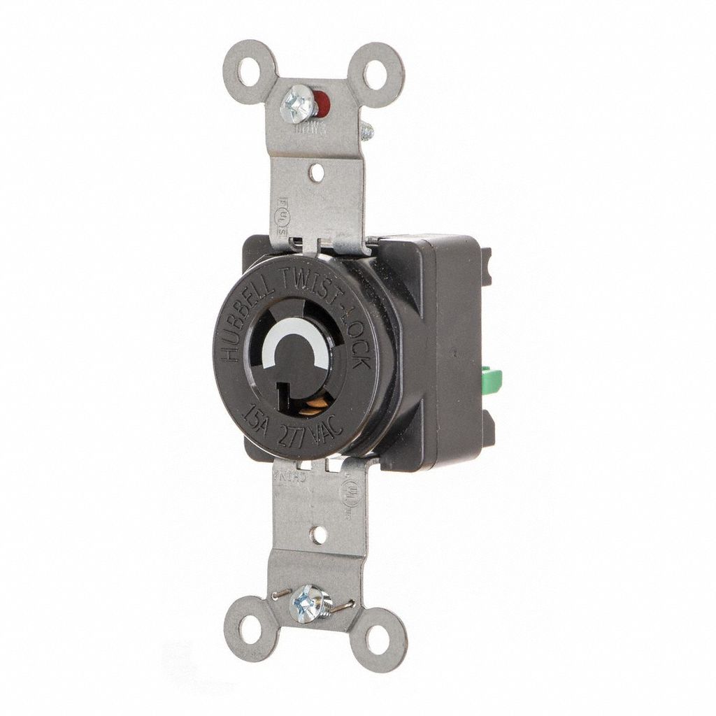 LOCKING RECEPTACLE,BLK,277V AC,2 HP,15 A