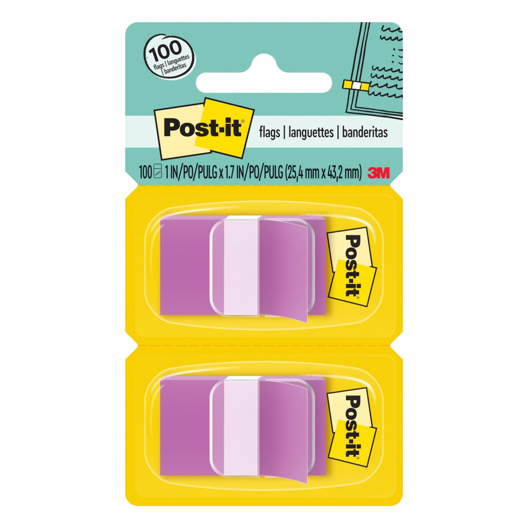 Sticky Flags: Purple, 50 Sheets per Pad, 100 Pads per Pack, 1 in x 1 3/4 in, 2 PK