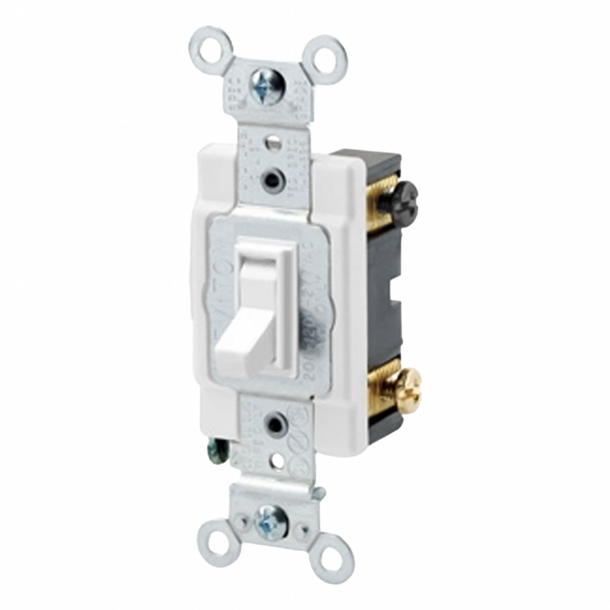 AC Quiet Switch: Toggle Switch, 4-Way, White, 20 A, 120/277V AC, Screw Terminals