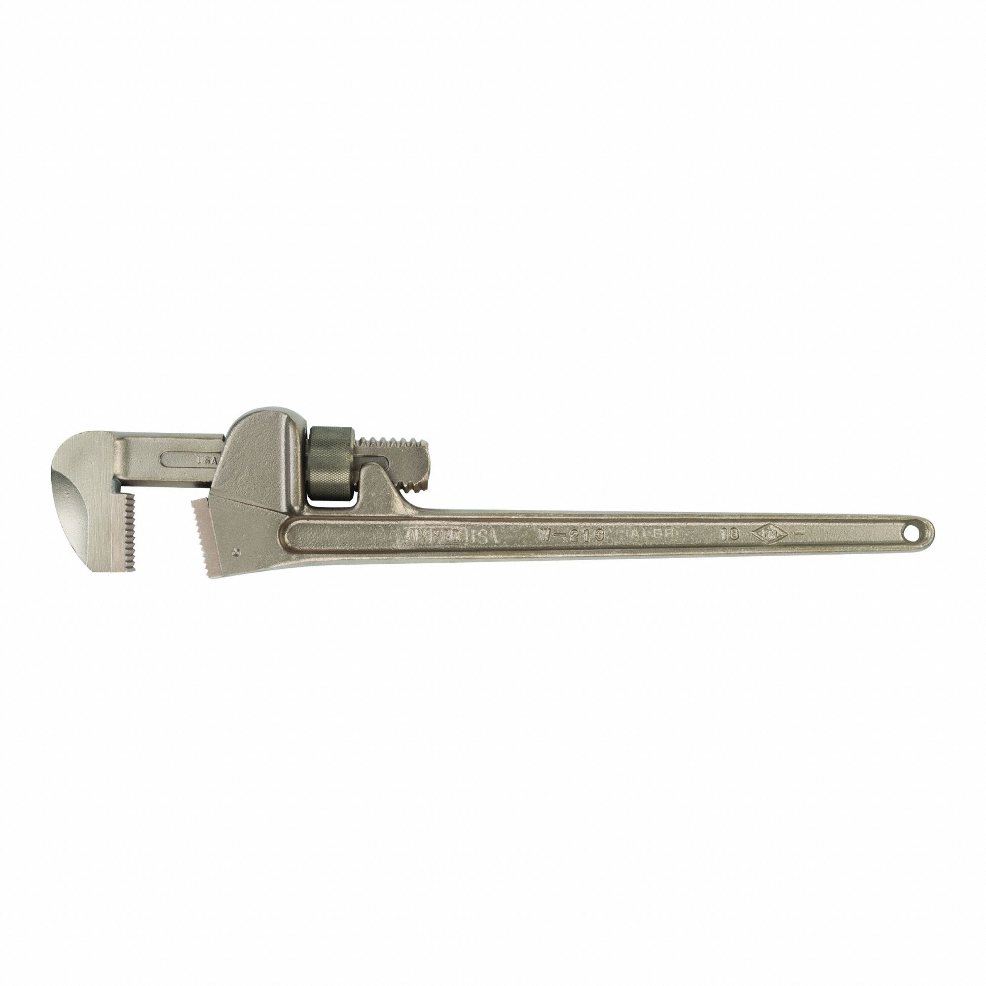 Pipe Wrench: Aluminum Bronze, 1 15/16 in Jaw Capacity, Serrated, 8 in Overall Lg, I-Beam