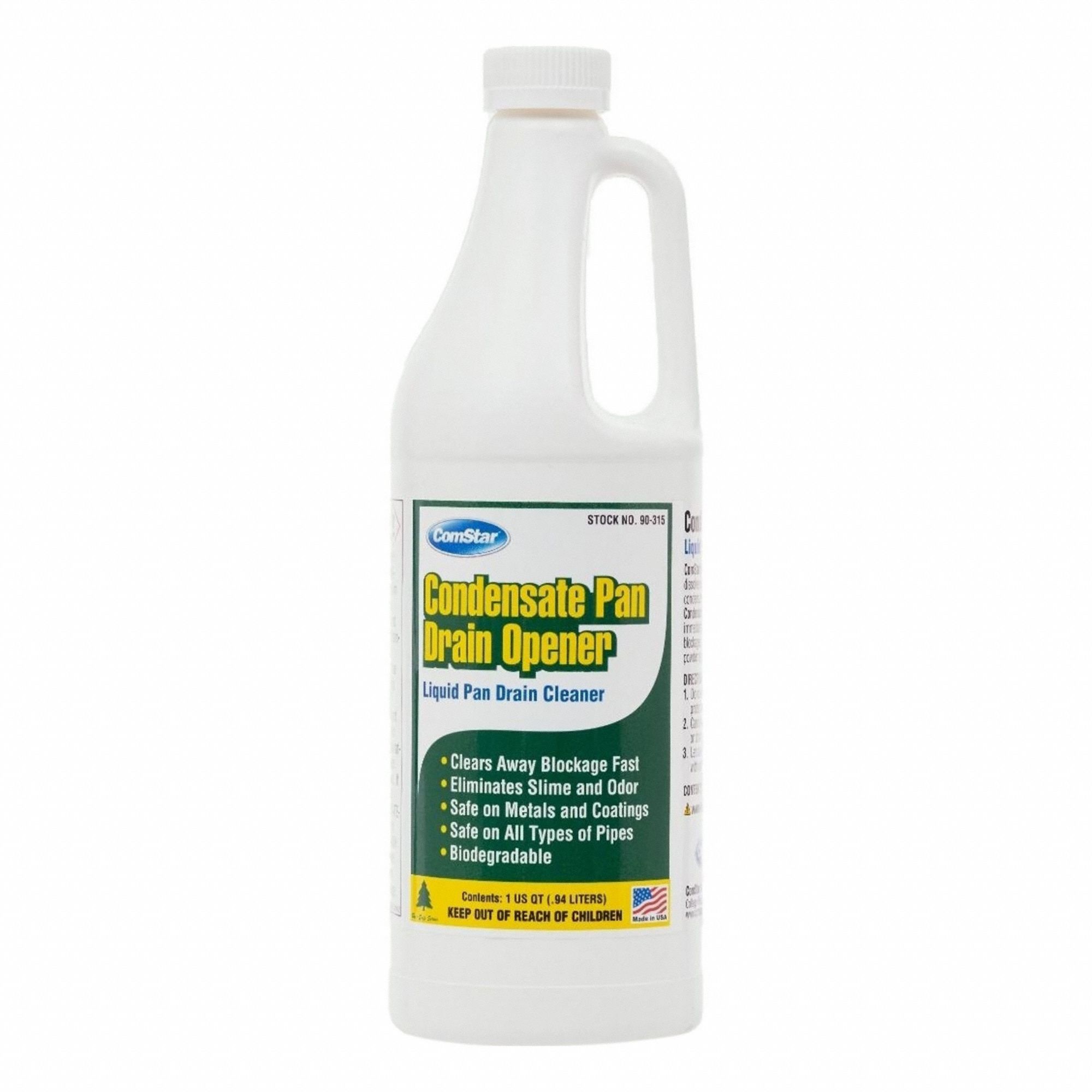 A/C Condensate Drain Line Maintainer: Liquid, 1 qt Bottle, Yellow, Metal