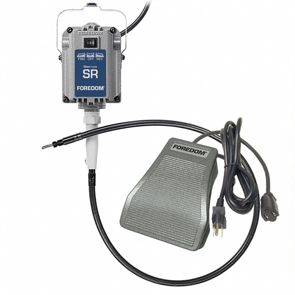 FOREDOM Flex Shaft Motor Kit: 1.5 A Current, Variable Speed, 1/8 in Collet Size, SR (MPN M.SR-SCT). Key specifications — attr1255004: FOREDOM; attr1255007: Variable Speed.