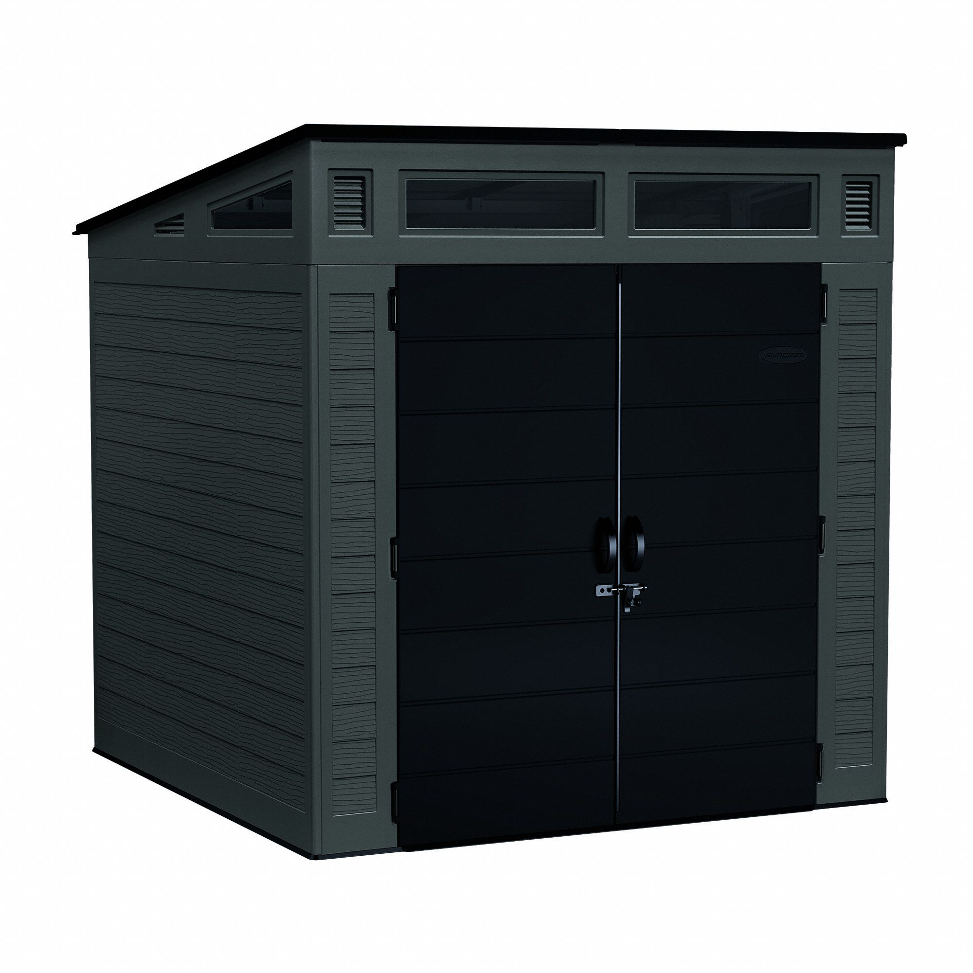 Storage Shed: 87 in W x 90 in D x 88 in H, 317 cu ft, Black, 80 in L x 75 3/4 in D x 82 in H