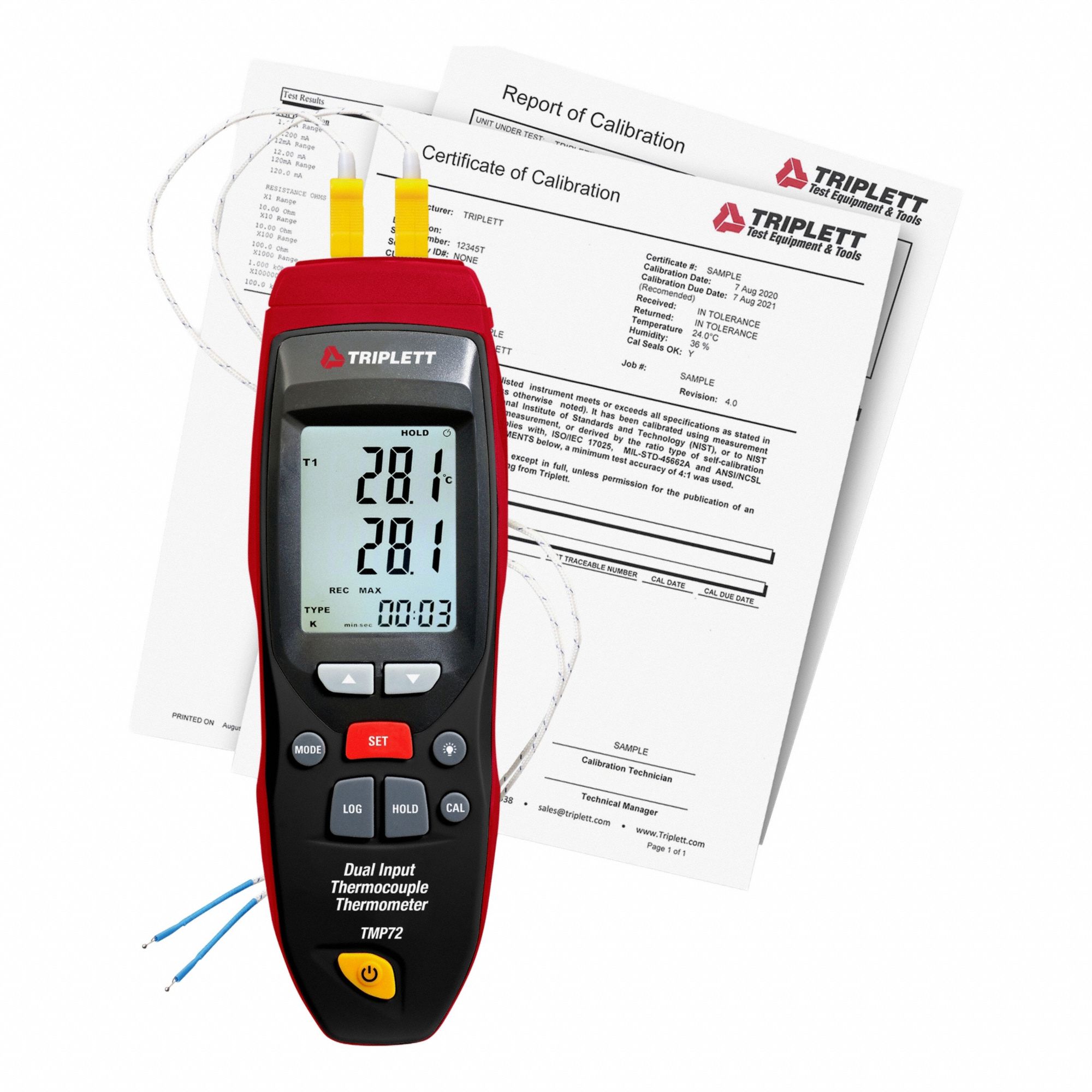 TRIPLETT Thermometer: -418°F (Type K) to 2,501°F (Type K), 2 Channels, USB - Thermocouple Meters with Cabled Data Output