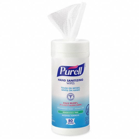 PURELL, Canister, 80 Wipes per Container, Hand Sanitizer Wipes 3EUG1