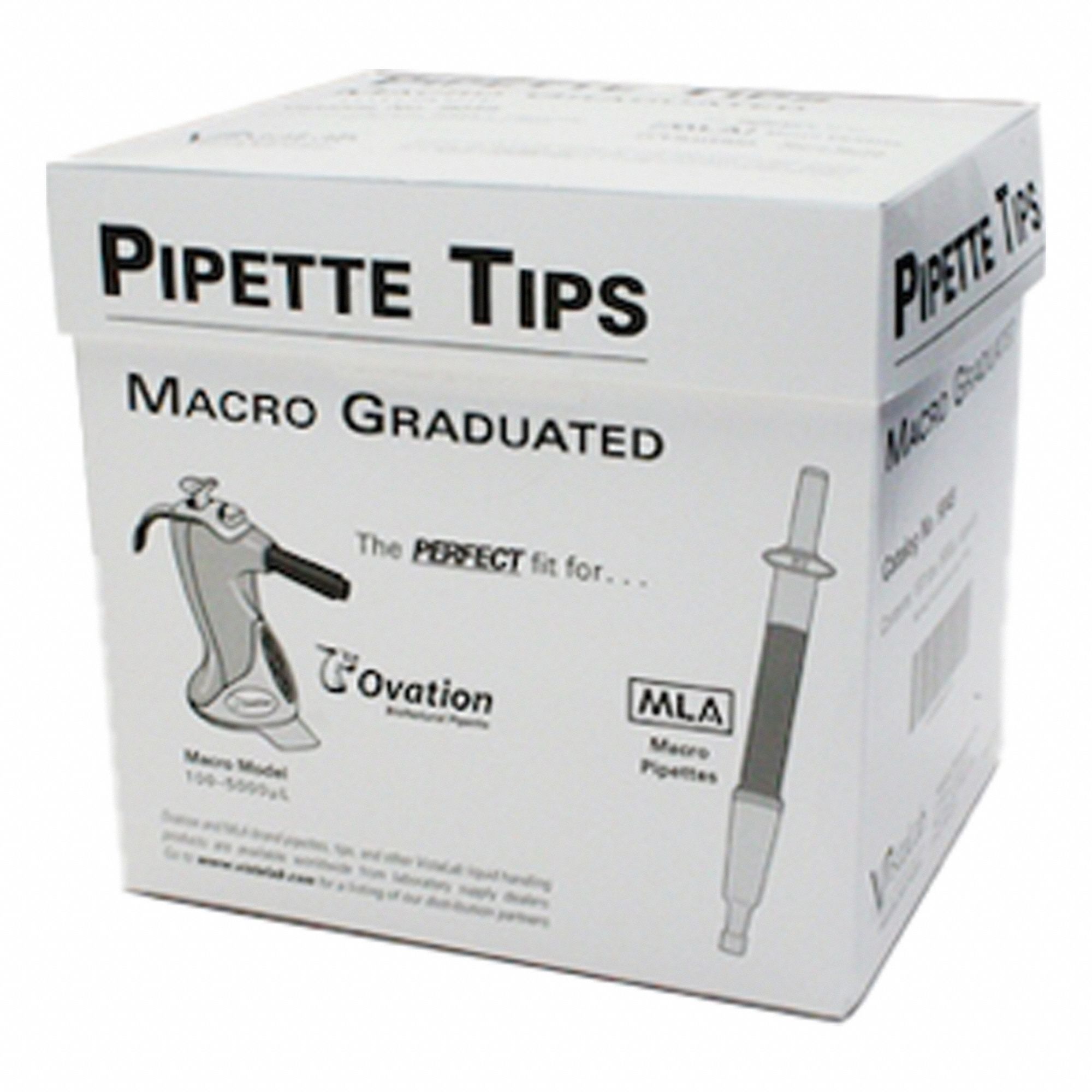 Pipette Tip: Non-Sterile, 5 mL Capacity, Bulk Bag, No Filter, 9/16 in Overall Dia, 100