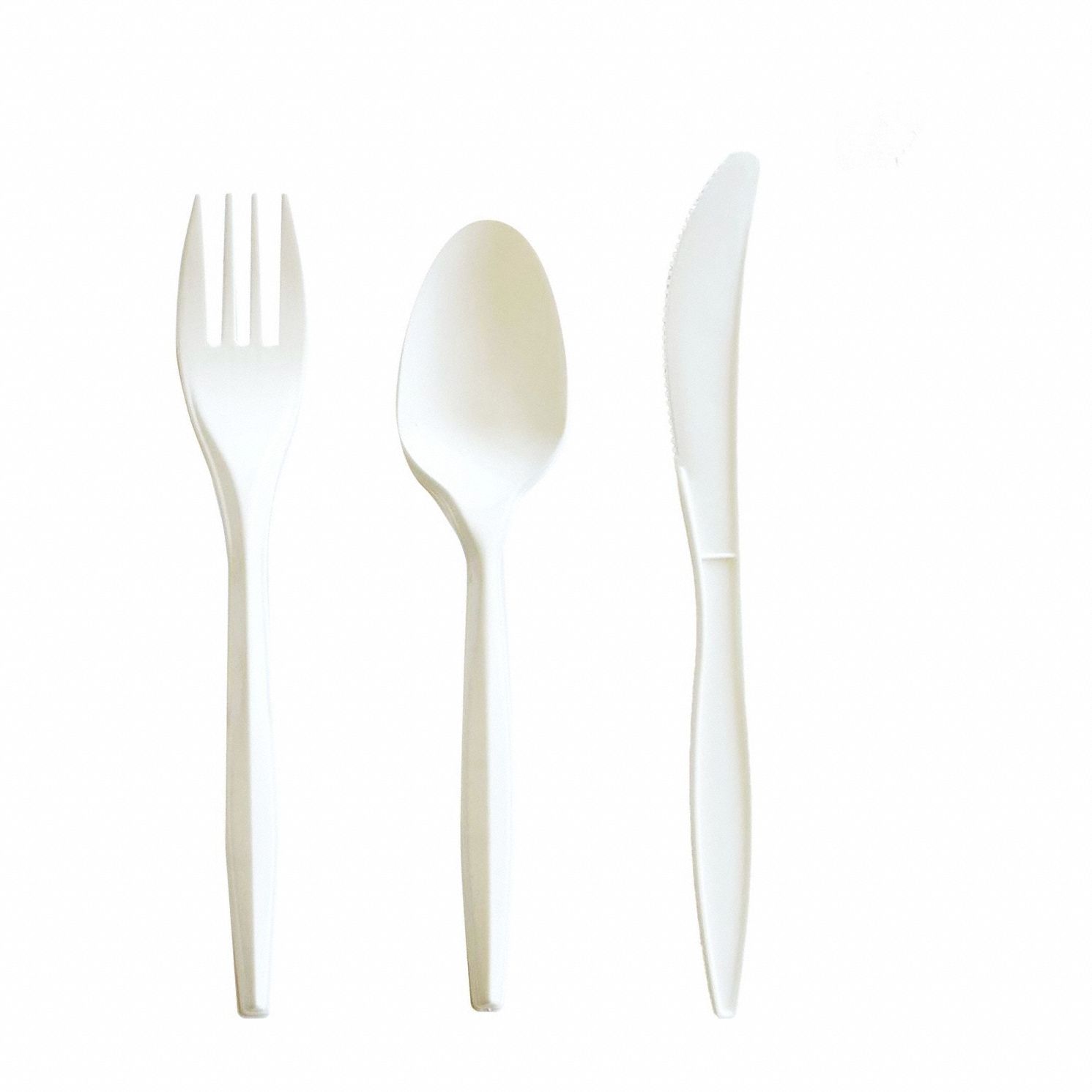 Disposable Cutlery Sets: White, Plastic, Wrapped, Fork/Knife/Spoon, 250 PK