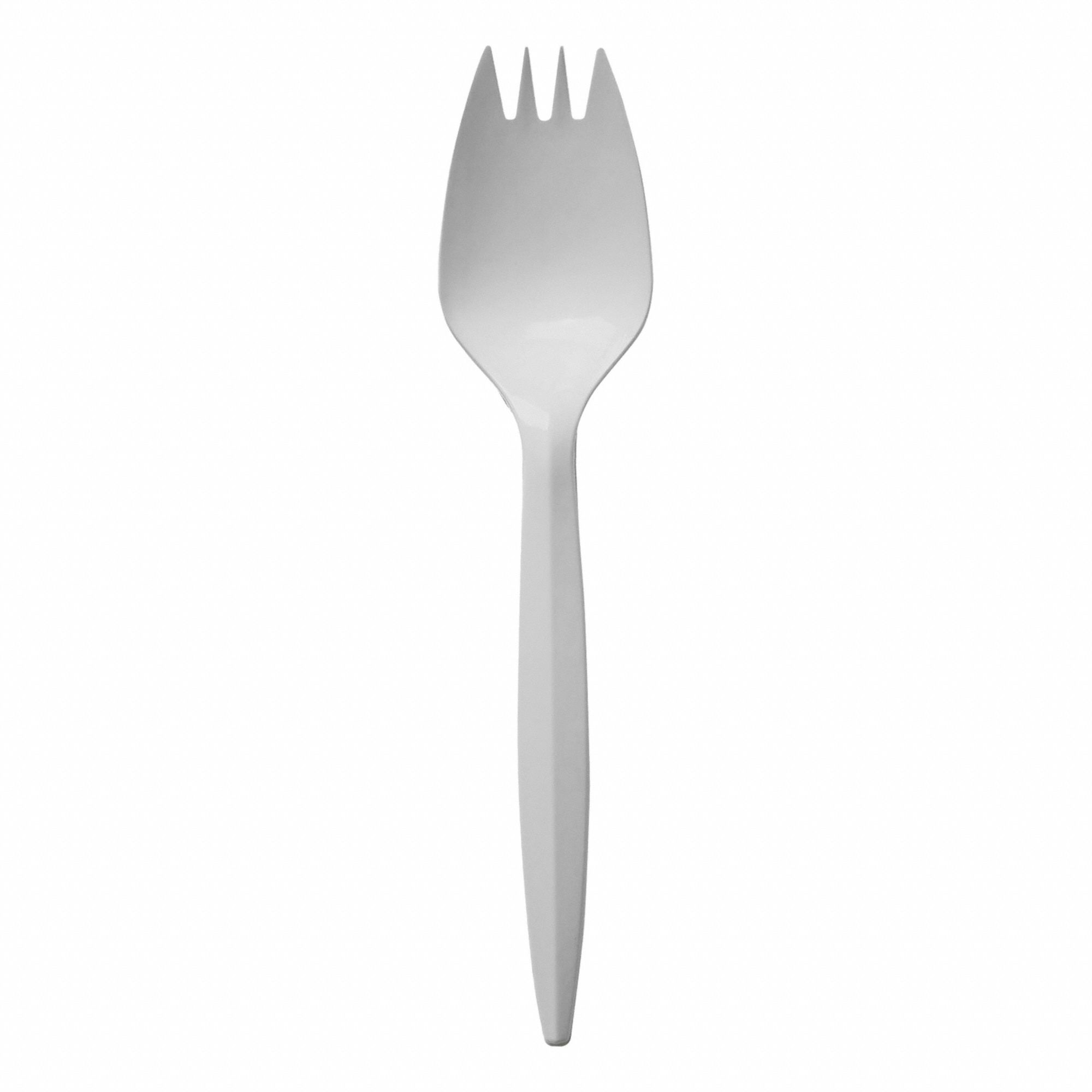 Disposable Spork: White, Medium-Wt, Plastic, Unwrapped, 1, 000 PK