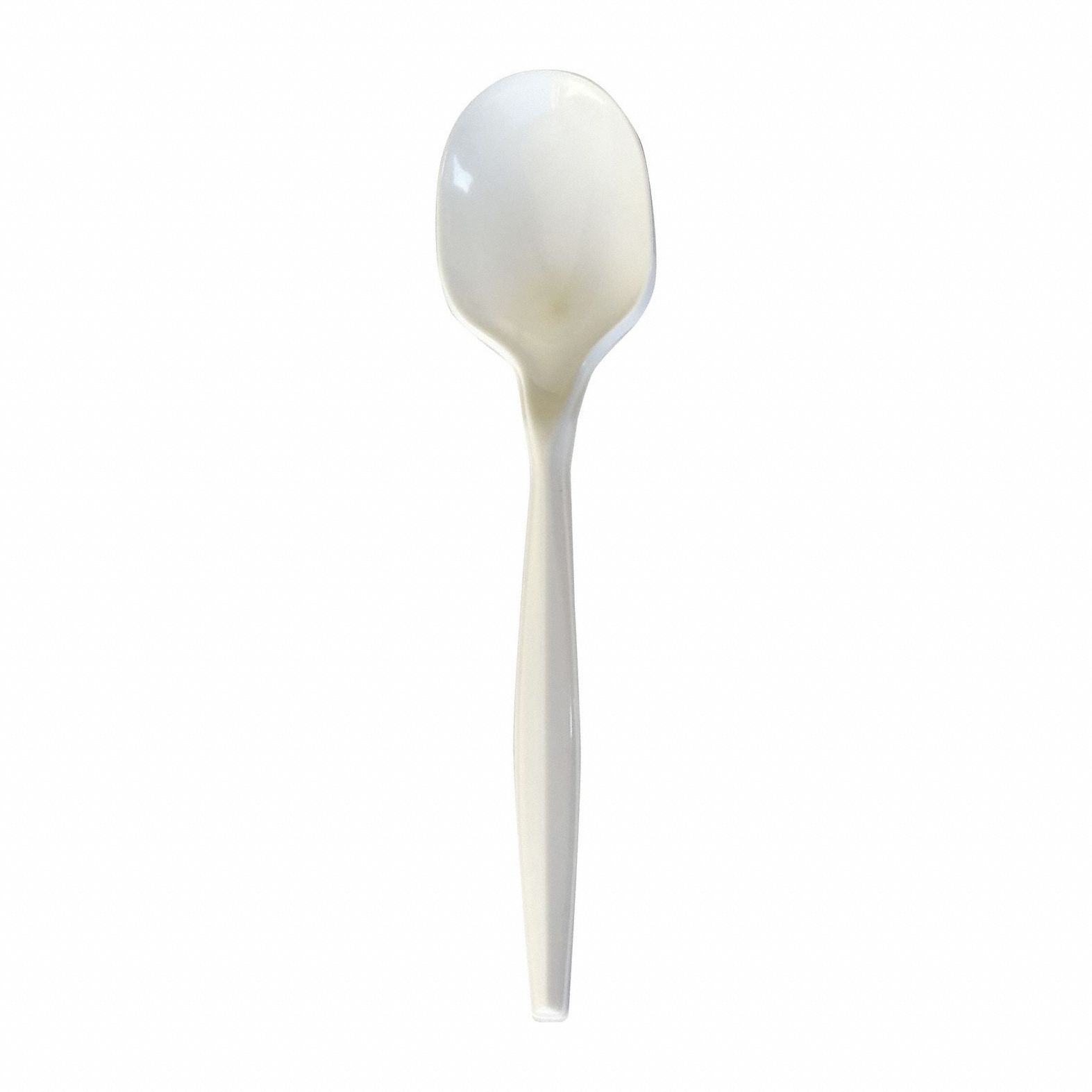 Disposable Soup Spoon: White, Medium-Wt, Plastic, Unwrapped, 1, 000 PK