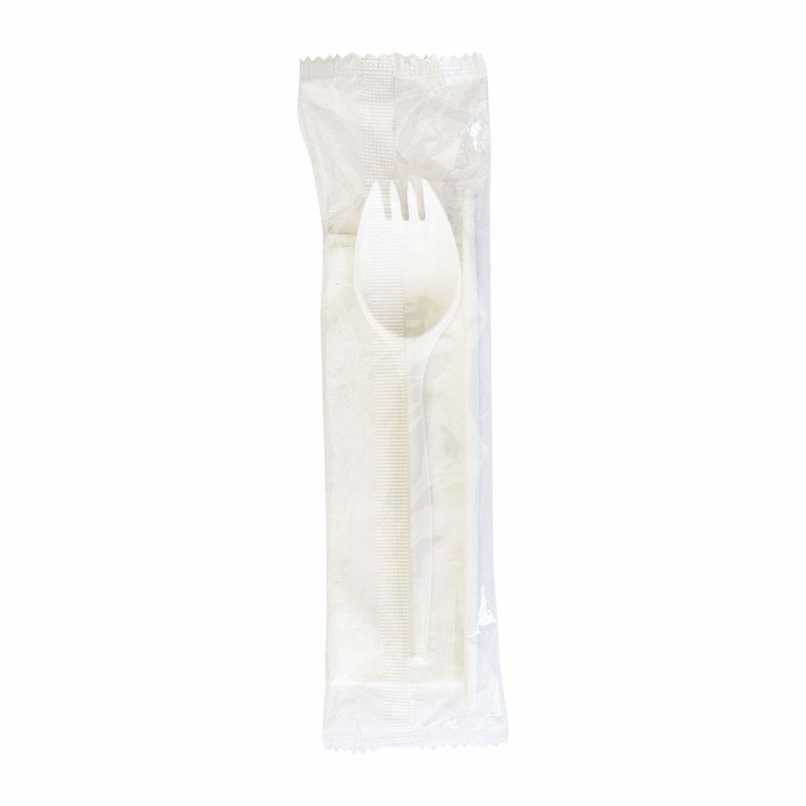 Disposable Cutlery Set: White, Plastic, Wrapped, Napkin/Spork/Straw, 1, 000 PK