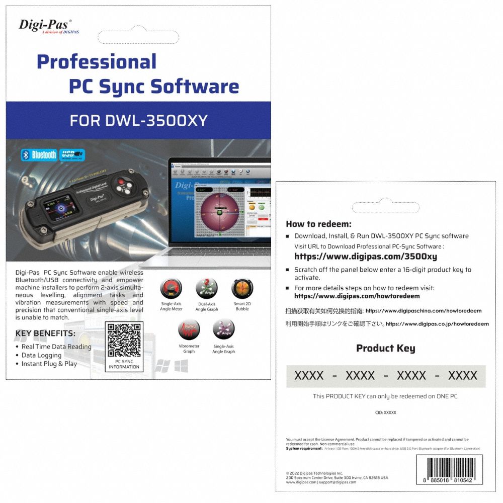 DIGI-PAS, PC Interface Software, 1/8 in Overall Ht, PC Interface ...