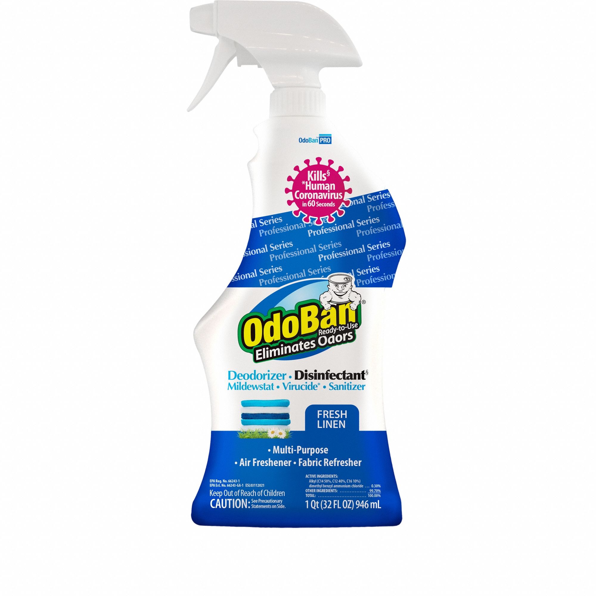 Odor Eliminator and Disinfectant: Trigger Spray Bottle, 1 qt Container Size, Liquid, 12 PK
