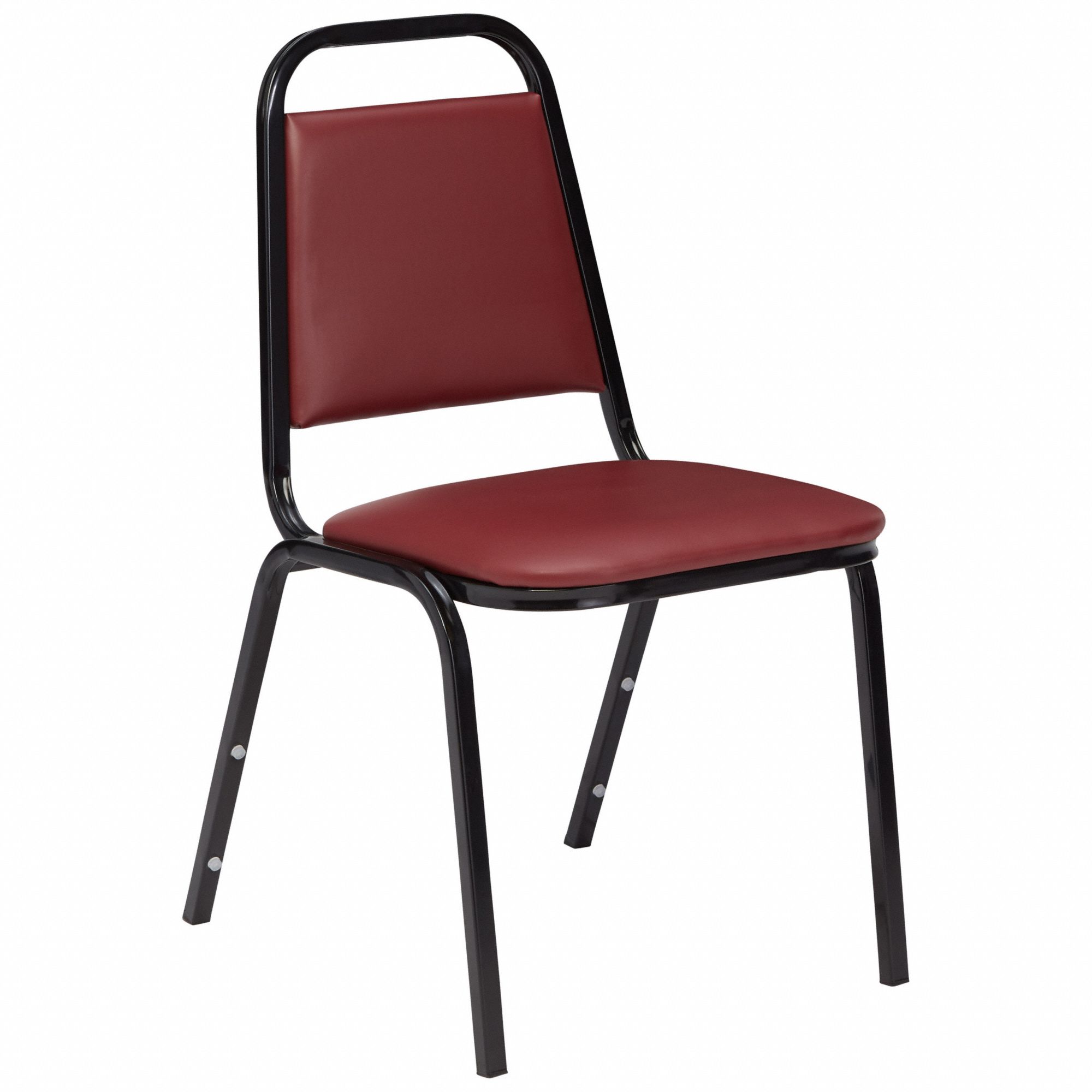 Stacking Chair: Faux Leather Seat, Vinyl, Steel Frame, Seat Color Burgundy