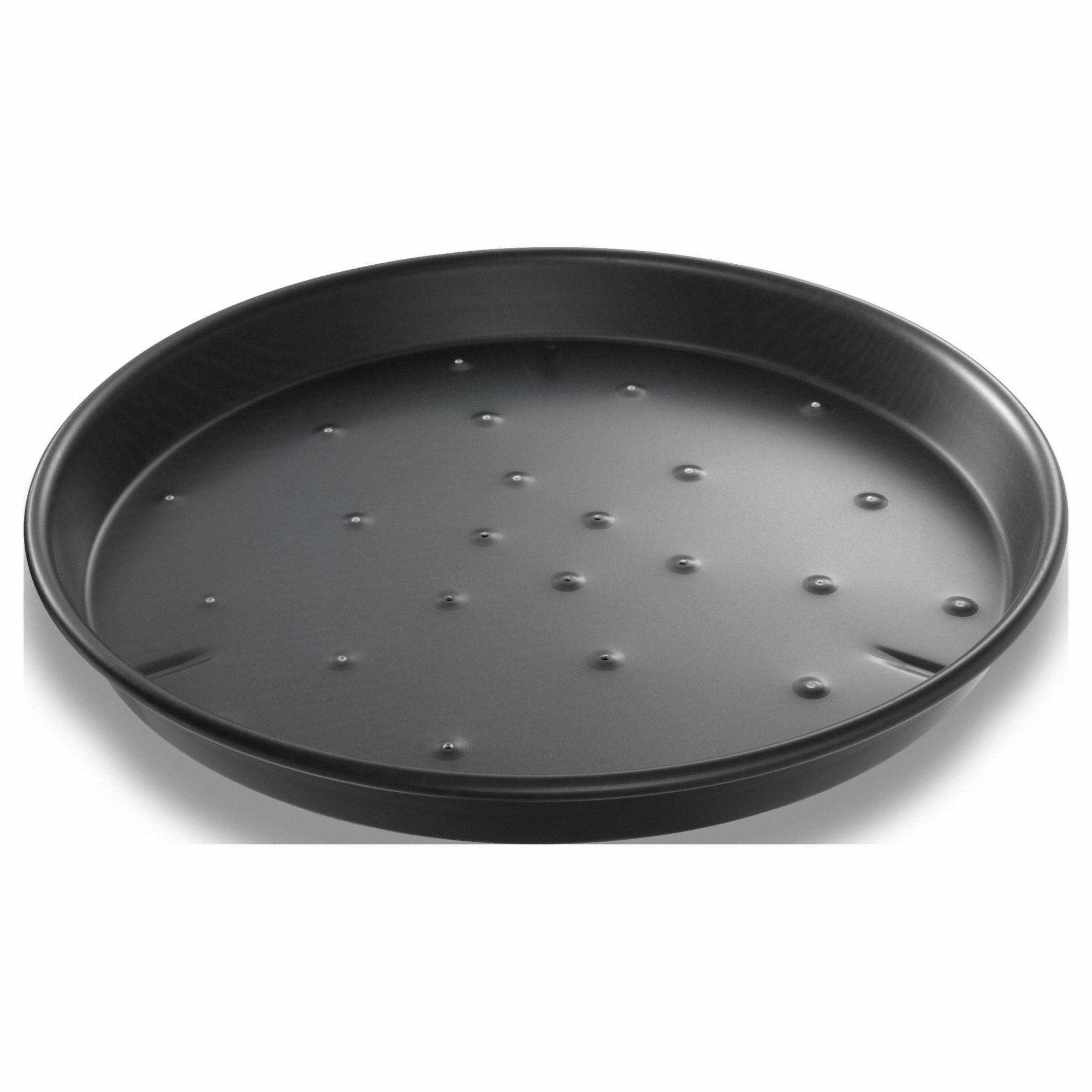 Pizza Pan: 14 in Overall Dia, Anodized Aluminum, Perforated, 14 ga Gauge, Uncoated