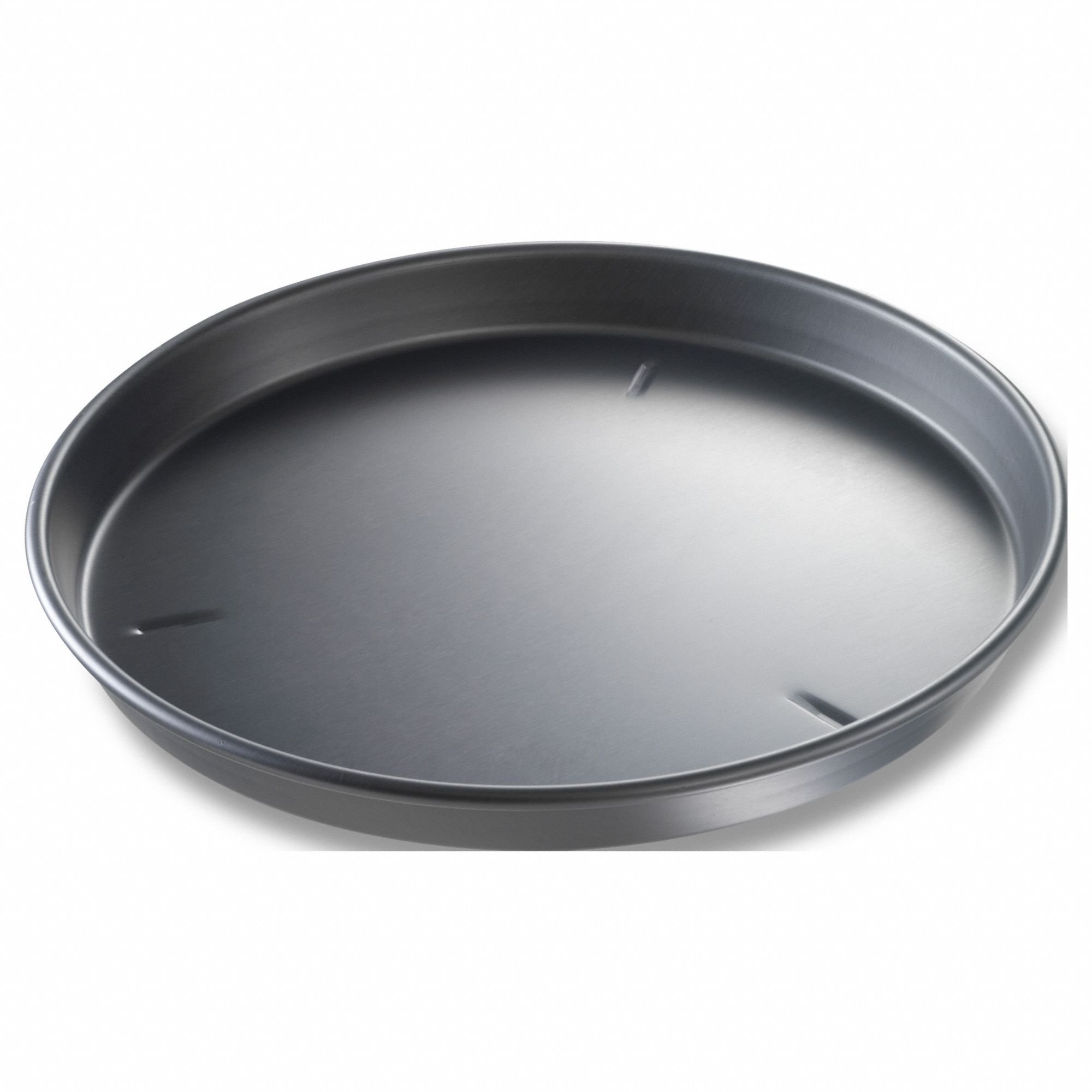 Pizza Pan: 16 in Overall Dia, Anodized Aluminum, Solid, 14 ga Gauge, Pre-Seasoned