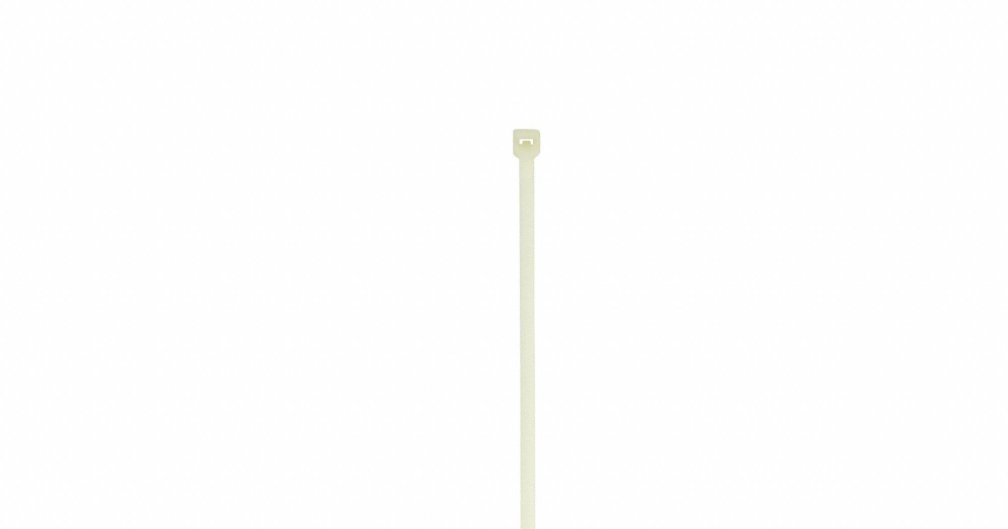 GRAINGER Cable Tie: 8 in Nominal Lg, 2 in Nominal Max. Bundle Dia., 0.19 in Wd, Natural, Std, 100 PK (MPN 911ZD6). Key specifications — Outdoor Use: No; Color: Natural.