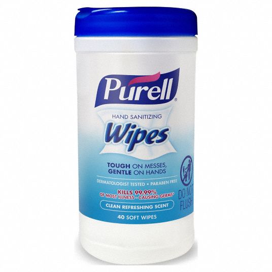 PURELL, Canister, 40 Wipes per Container, Hand Sanitizer Wipes 45TP62