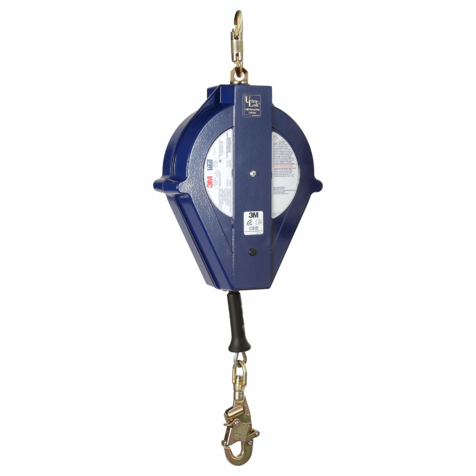 Self-Retracting Lifeline: Carabiner Anchor, Harness Swivel Snap Hook, 3 Legs, 1/4 in Line