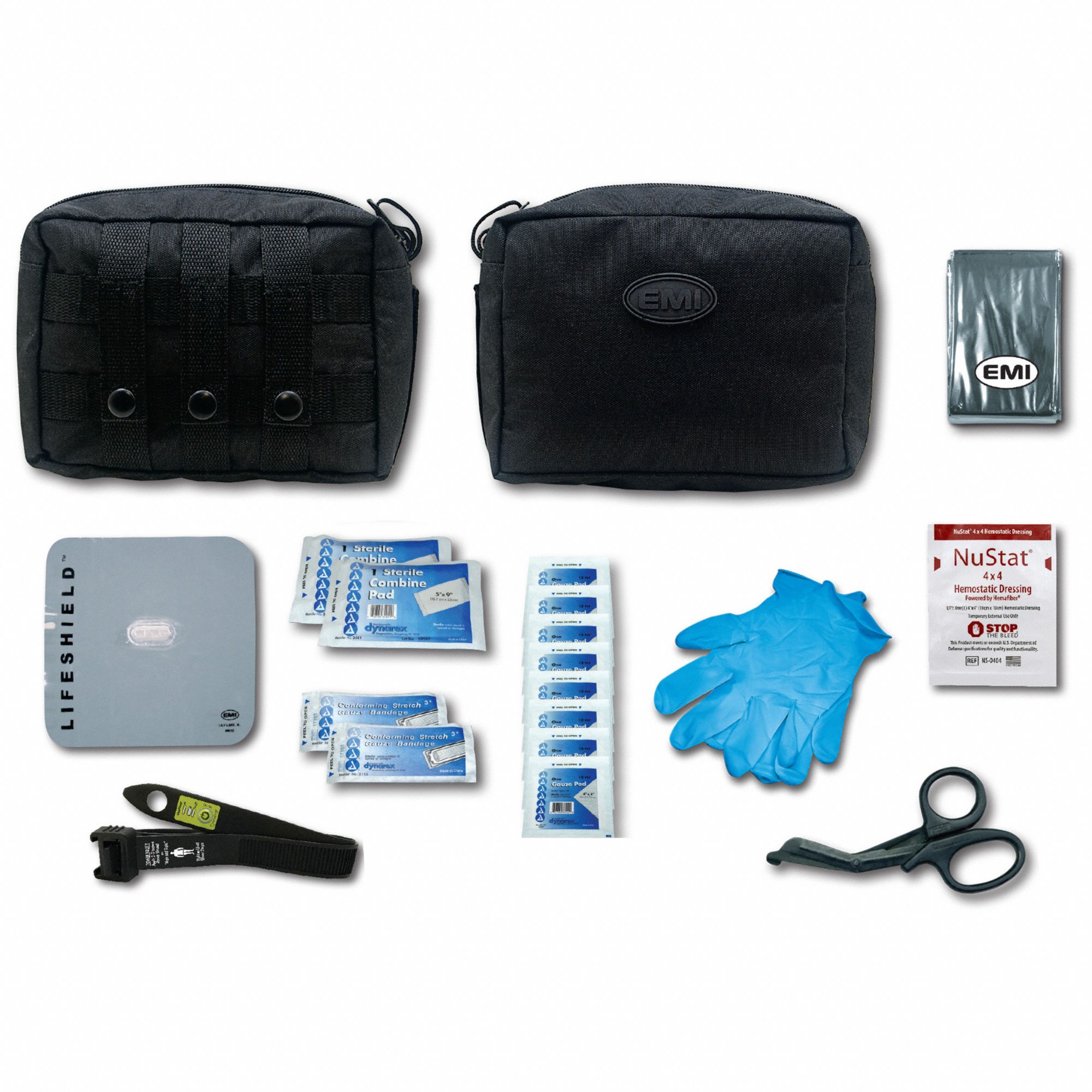 Bleed Aid Kit: 22 Components, Nylon, Pouch, Black, No Medication Included, Nylon