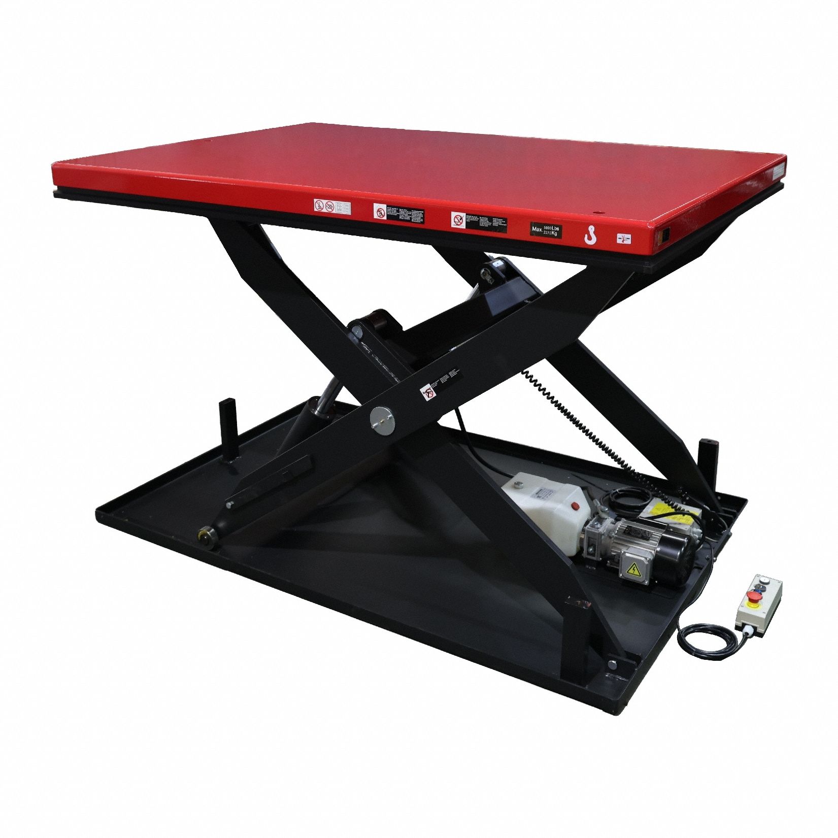 DAYTON Scissor Lift Table: Electric, 5,000 lb Load Capacity, 48 in Max Lifting Ht, 72 in Platform Lg (MPN 913MY5). Key specifications — attr925632: DAYTON; attr925651: 115V AC; attr925643: Hydraulic.