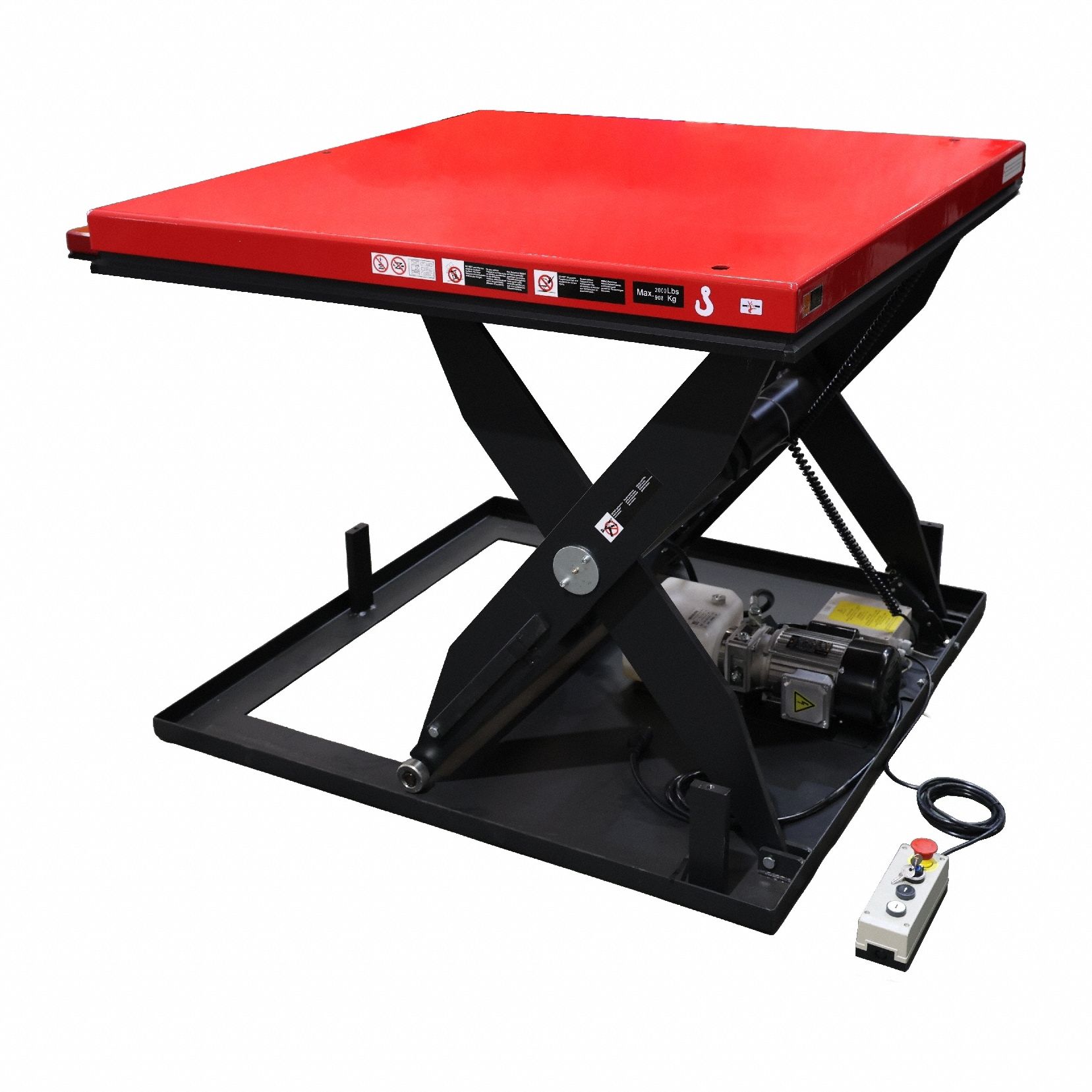 DAYTON Scissor Lift Table: Electric, 2,000 lb Load Capacity, 39 in Max Lifting Ht, 48 in Platform Lg (MPN 913MY8). Key specifications — attr925632: DAYTON; attr925651: 115V AC; attr925643: Hydraulic.