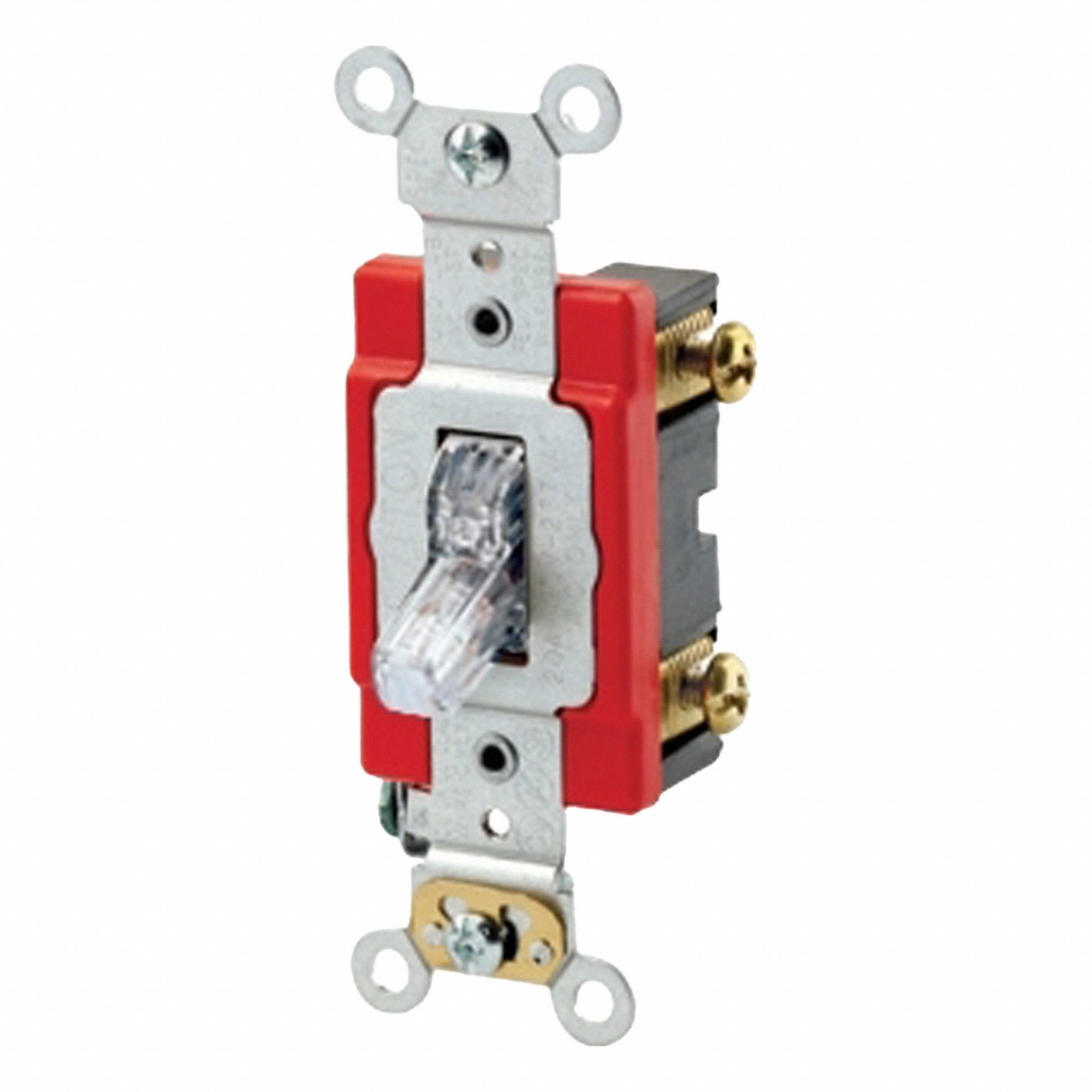 AC Quiet Switch: Toggle Switch, Single Pole, Clear, 20 A, 120V AC, Screw Terminals, Pilot Light