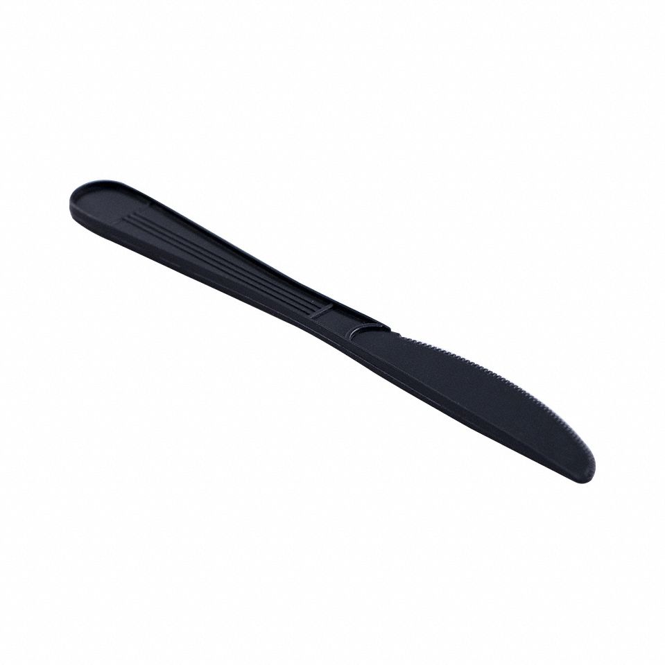 Disposable Knife: Black, Heavy-Wt, Plastic, Unwrapped, 1, 000 PK