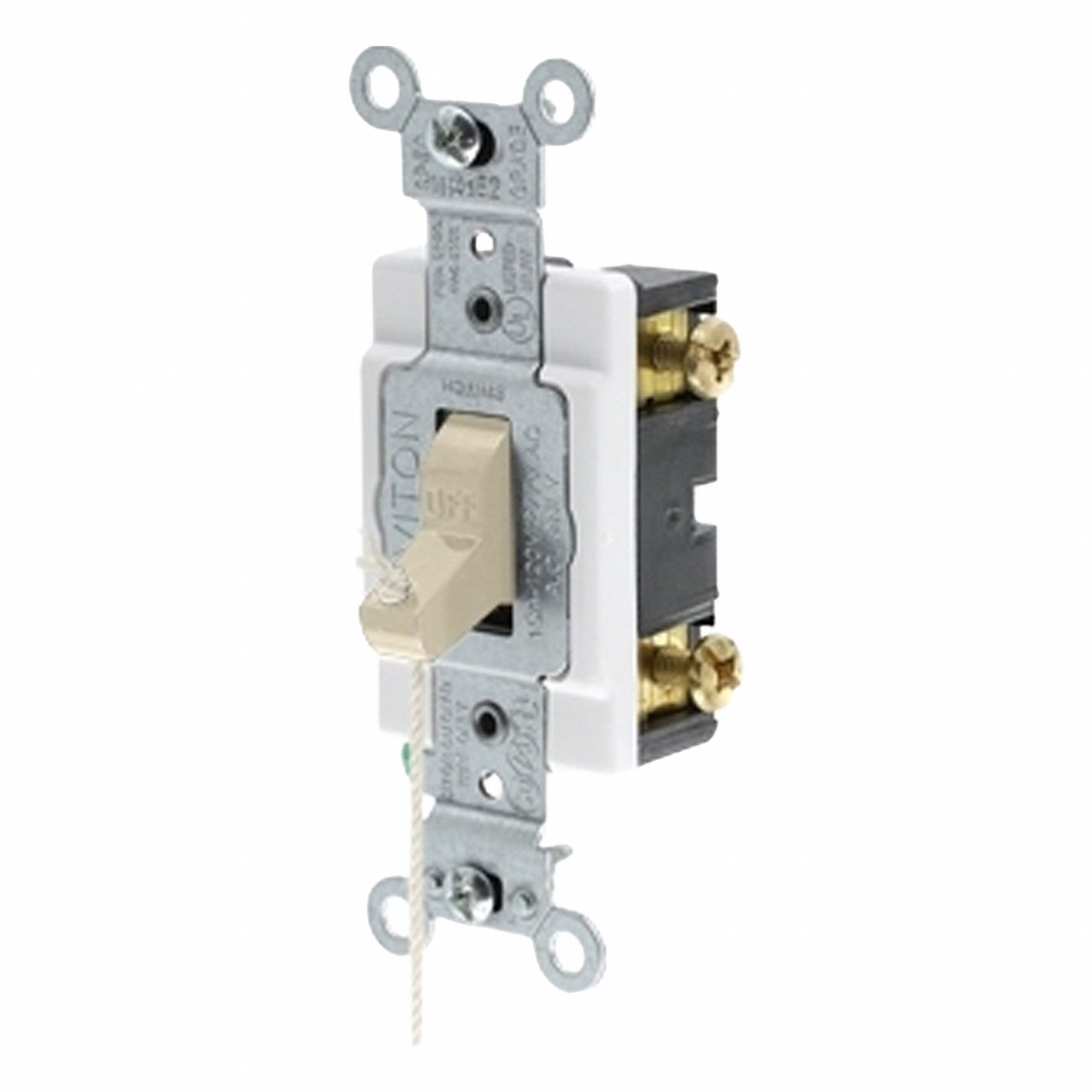 AC Quiet Switch: Toggle Switch, Single Pole, Ivory, 15 A, 120/277V AC, Screw Terminals