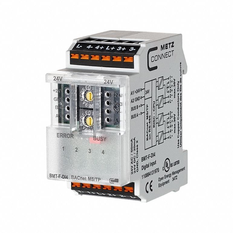 MS/TP Module: DIN Rail Mounting, BACnet MS/TP, 4 Inputs, (4) Digital, 24V AC/DC