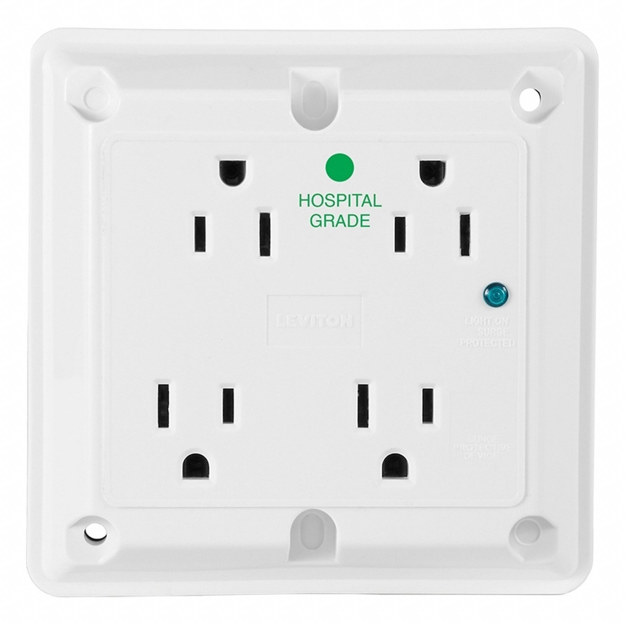 Quadruplex Receptacle Outlet: Quad, 5-15R, 15 A, 125V AC, White, Screw Terminals