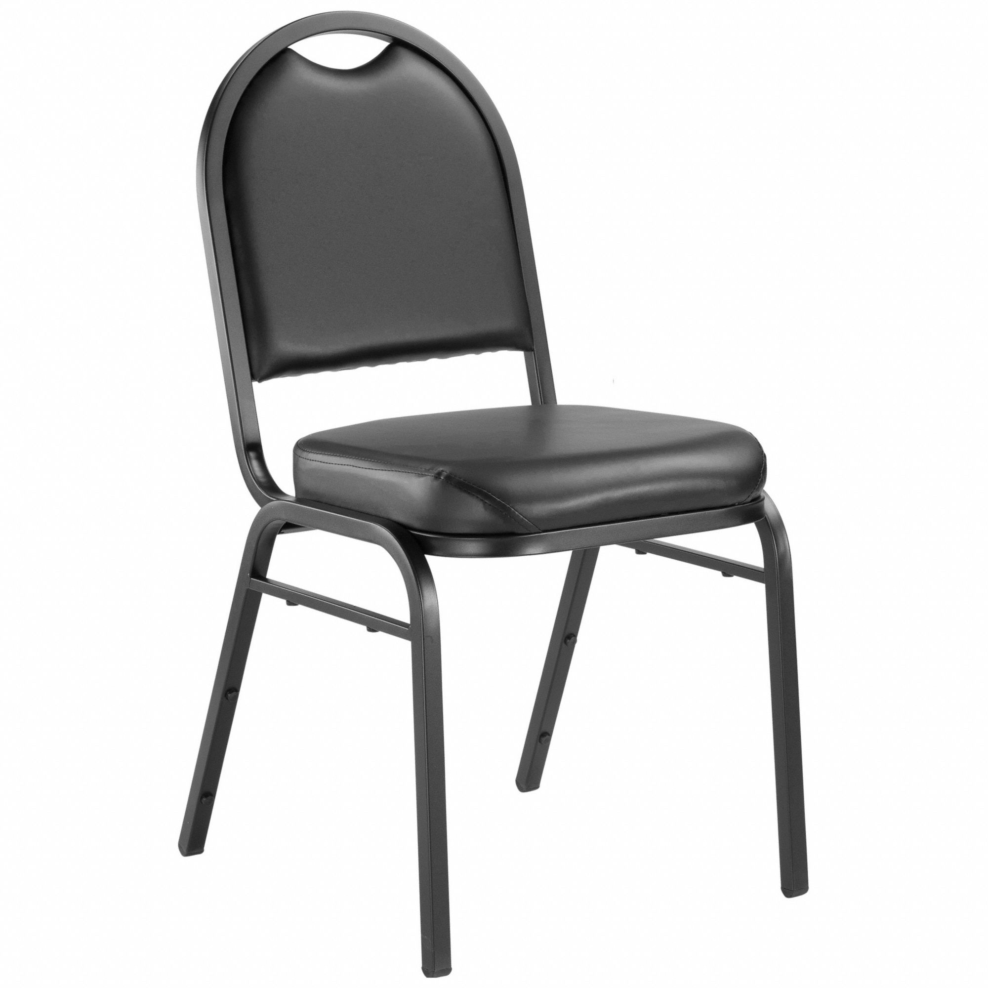 Stacking Chair: Faux Leather Seat, Vinyl, Steel Frame, Seat Color Black