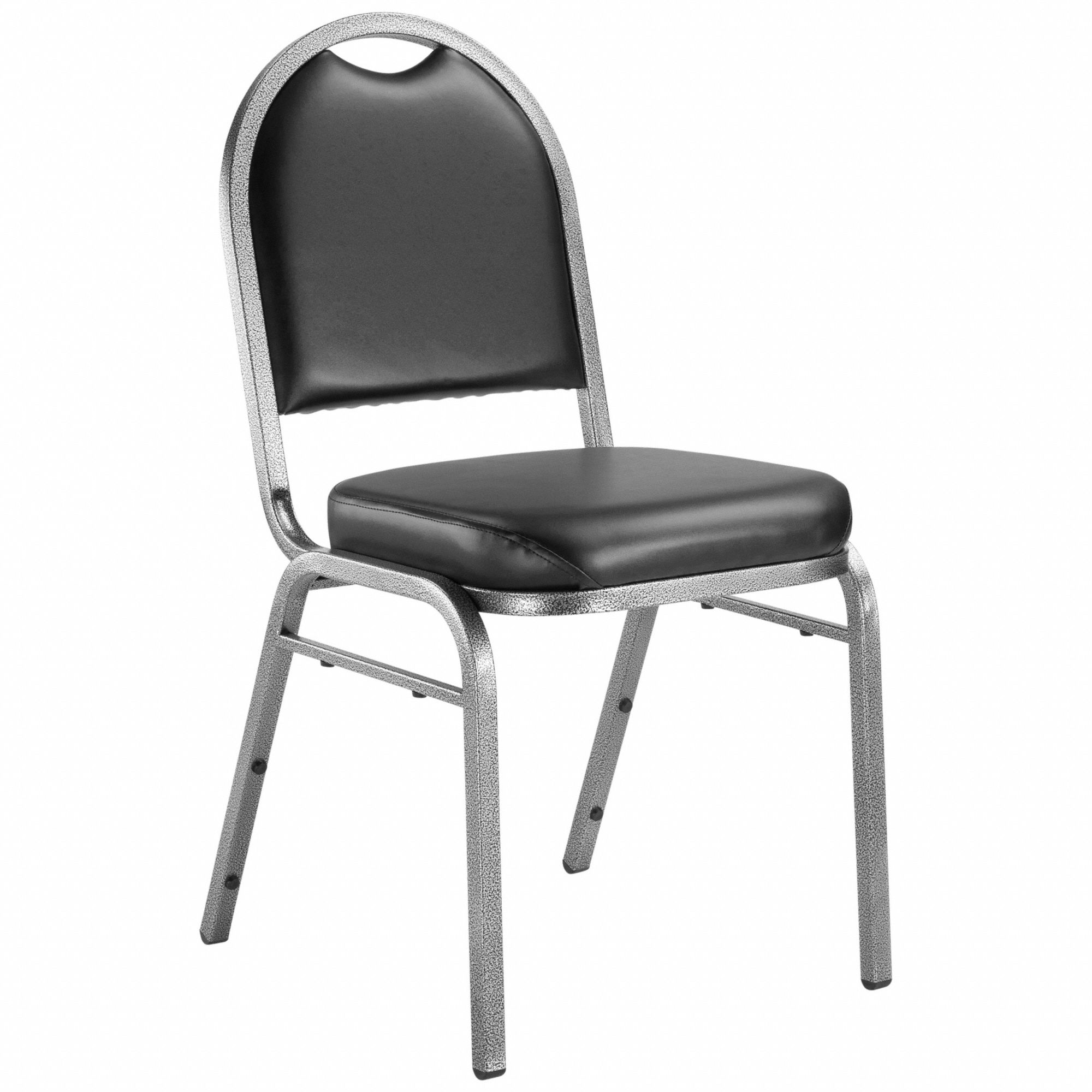 Stacking Chair: Faux Leather Seat, Vinyl, Steel Frame, Seat Color Black