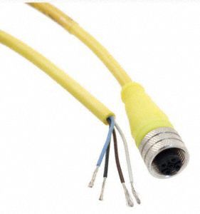 Cordset: M12 Female Straight X Bare Wire, 4 Pins, Yellow, PVC, 2 m Cable Lg, 4 A Max Current (A)
