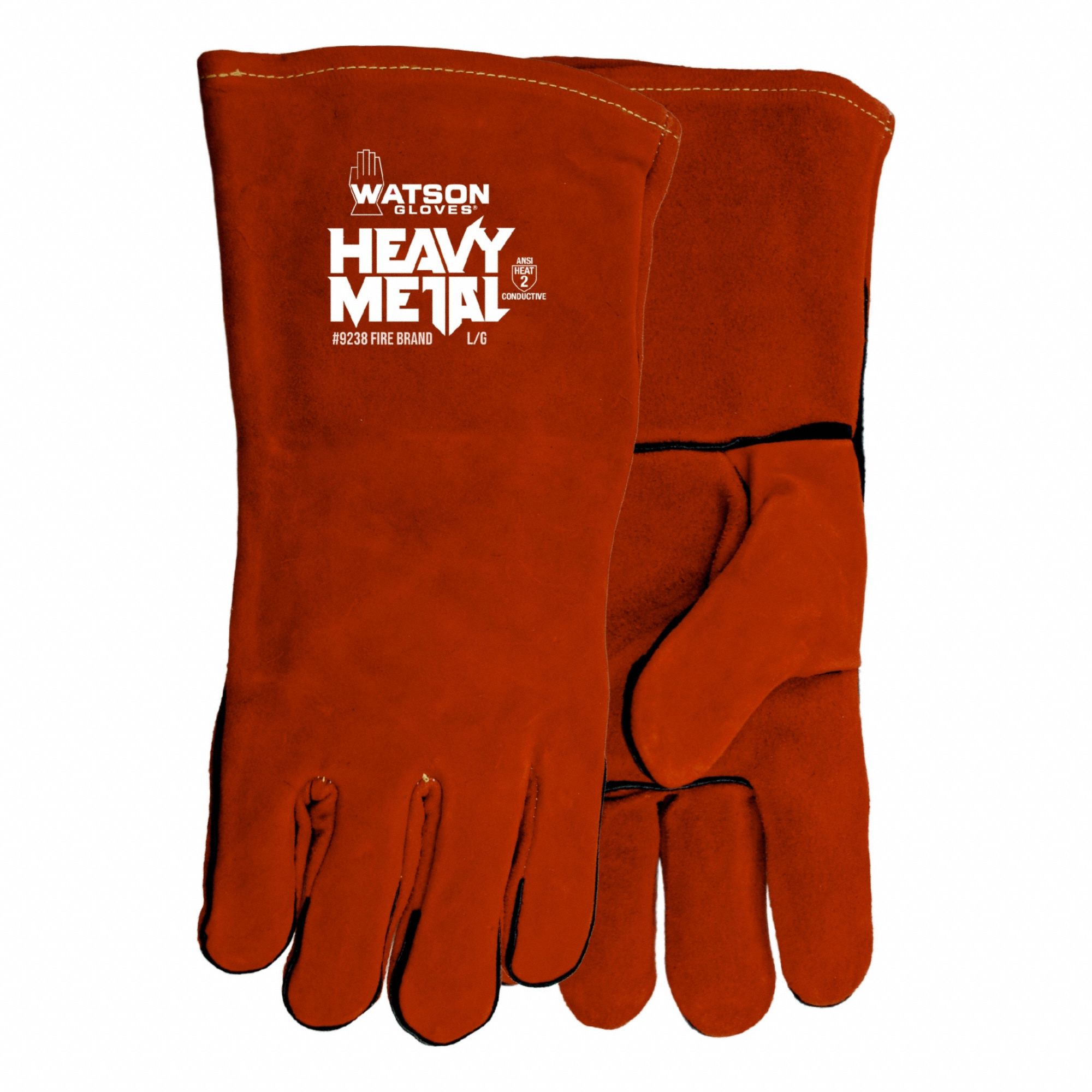 Welding Gloves: Wing Thumb, Gauntlet Cuff, Std, Red Cowhide, Watson Gloves 9238, OS Glove Size, 1 PR